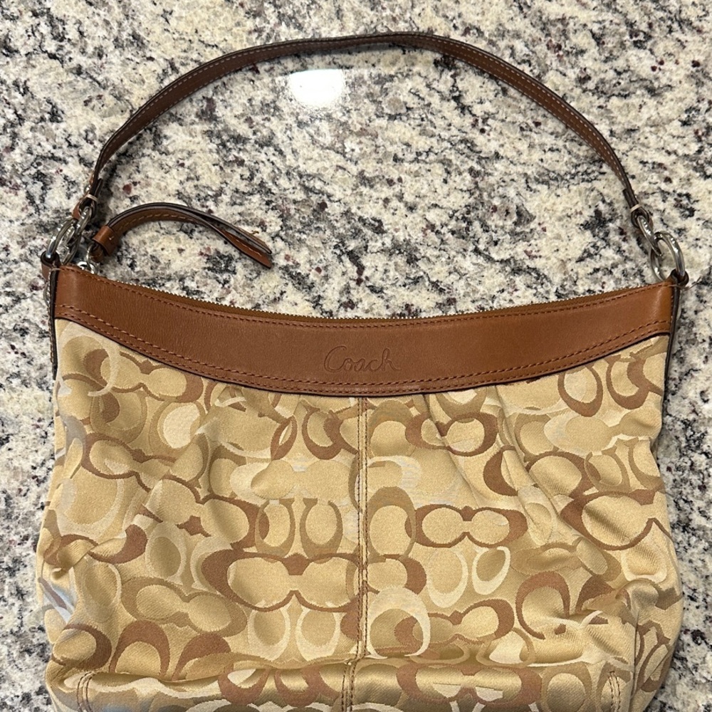 Coach Signature Brown and Tan Shoulder Bag